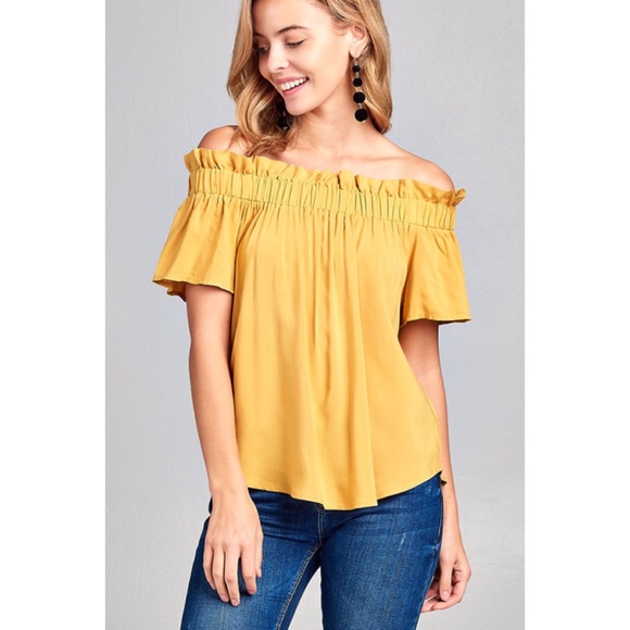 pastel blue 2016 Tops - Off shoulder bubble hem top